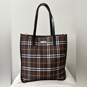 Burberrys Brown Plaid Tote Bag